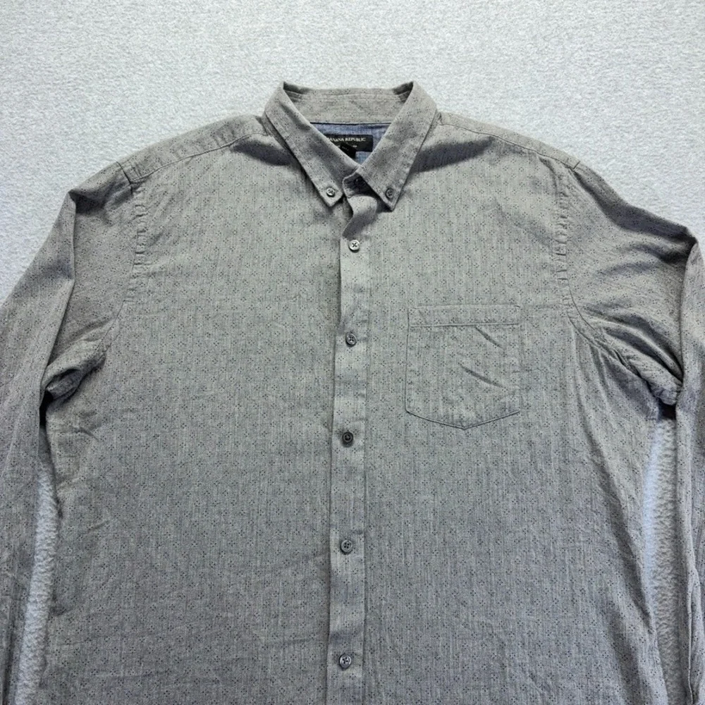 Banana Republic Shirt Mens XL Gray Button Down‎ Soft Wash Slim Fit Preppy